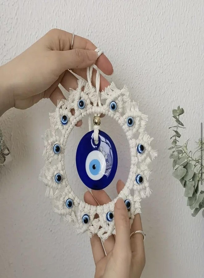 WARMINGO DE White Macrame Evil Eye Wall Hanging for Home Decor & Nazar Protection | Big Turkish Evil Eye for Main Door Entrance | Handmade Boho Wall Hanging | Aesthetic Diwali & Housewarming Gift - Image 2